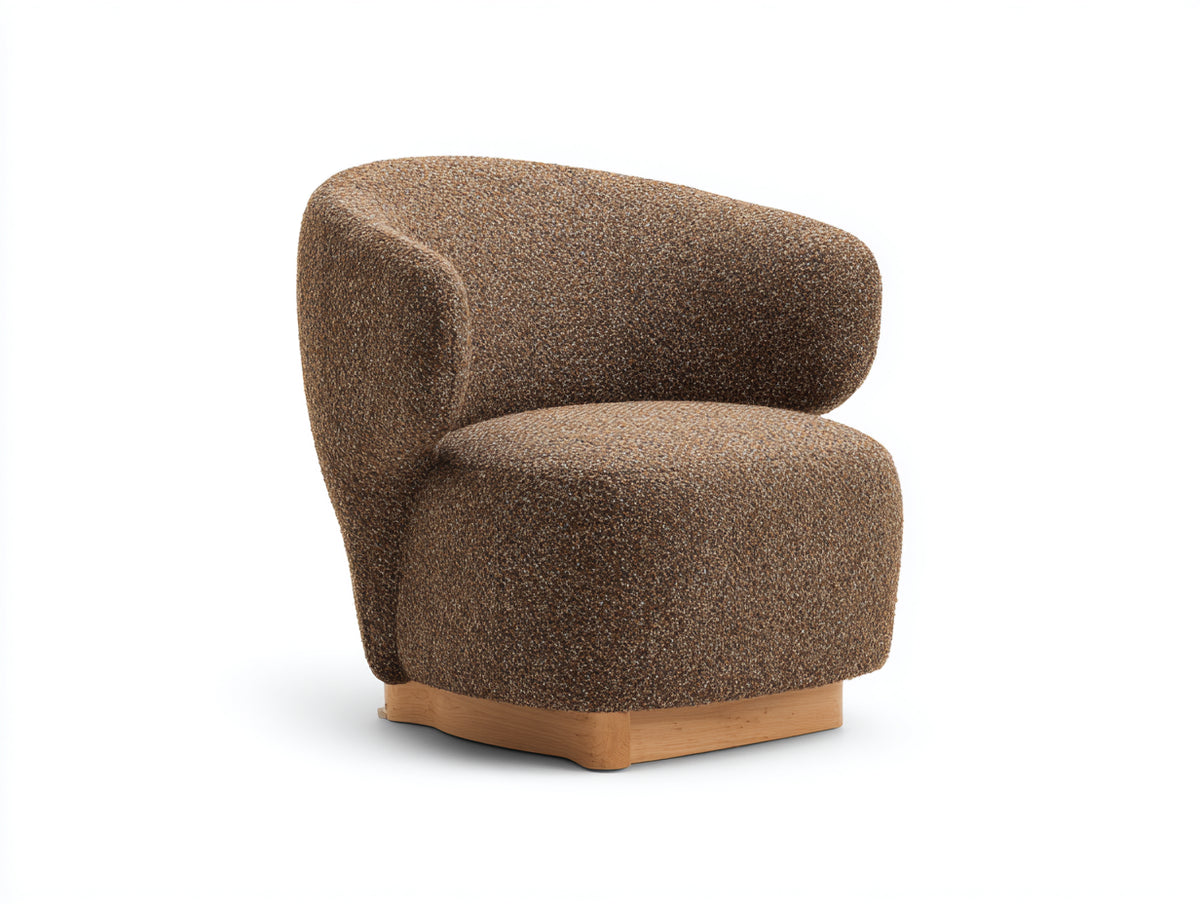 Fauteuil 92×90×74 cm - tissu bouclé brun - assise basse confortable avec piètement bois style chaleureux pour salon