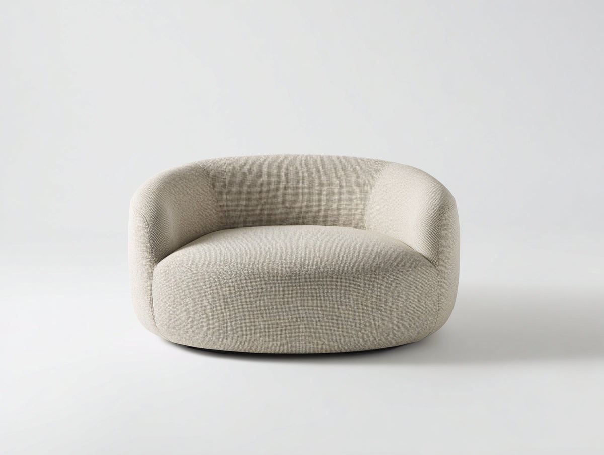 Fauteuil 102×90×74 cm - tissu écru structuré - dossier arrondi confortable design doux pour salon