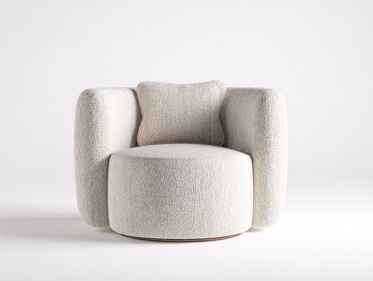 Fauteuil 104×92×79 cm - tissu bouclé crème chiné - siège profond avec hauts accoudoirs arrondis pour salon