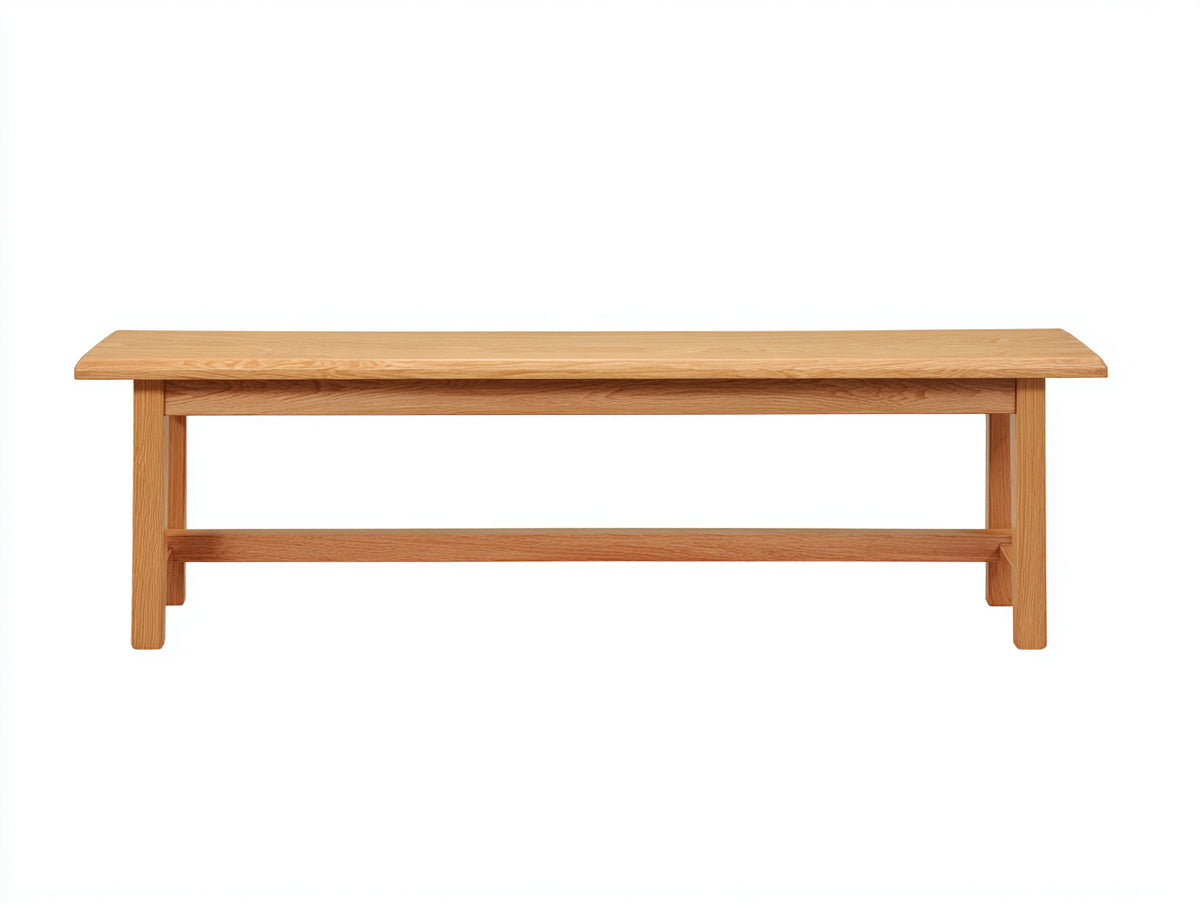 Banc 160×38×46 cm - chêne naturel - assise rectangulaire avec pieds droits et traverse basse pour salle à manger