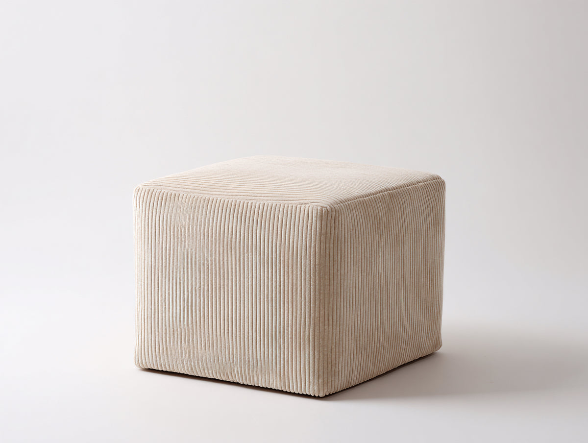 Tabouret 90×90×40 cm - velours côtelé beige - pouf carré rembourré lignes épurées pour chambre à coucher