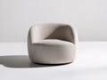 Fauteuil 91×84×75 cm - tissu texturé grège - coque incurvée et assise circulaire avec socle noir pour salon