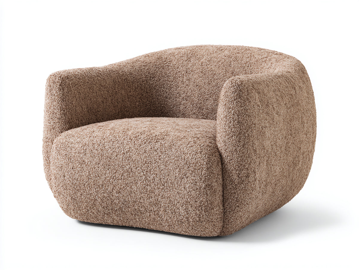 Fauteuil 105×95×78 cm - tissu bouclé brun noisette - assise large avec accoudoirs arrondis pour salon