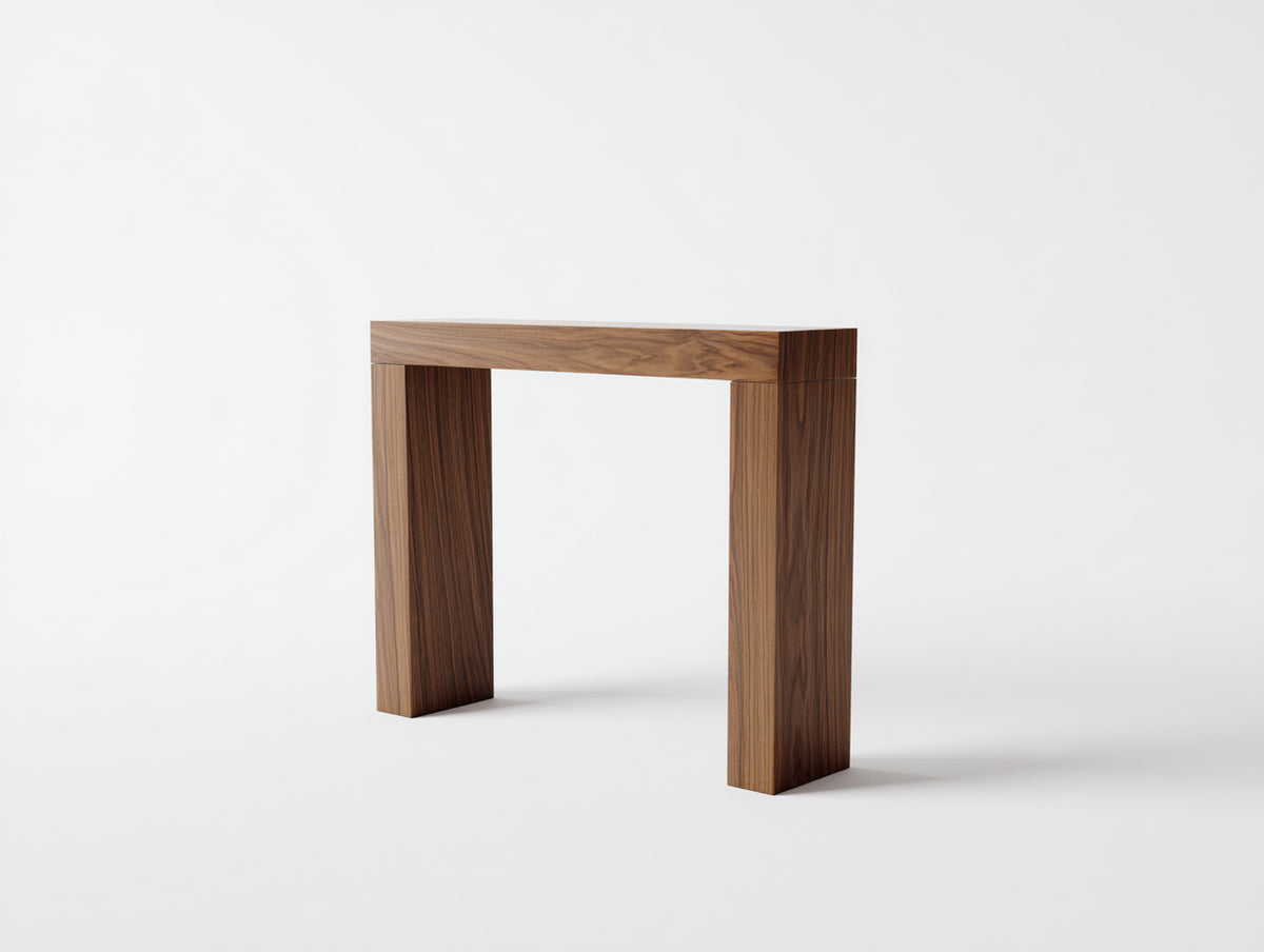 Console 145×38×82 cm - noyer brun naturel - plateau fin et pieds panneaux pour chambre à coucher