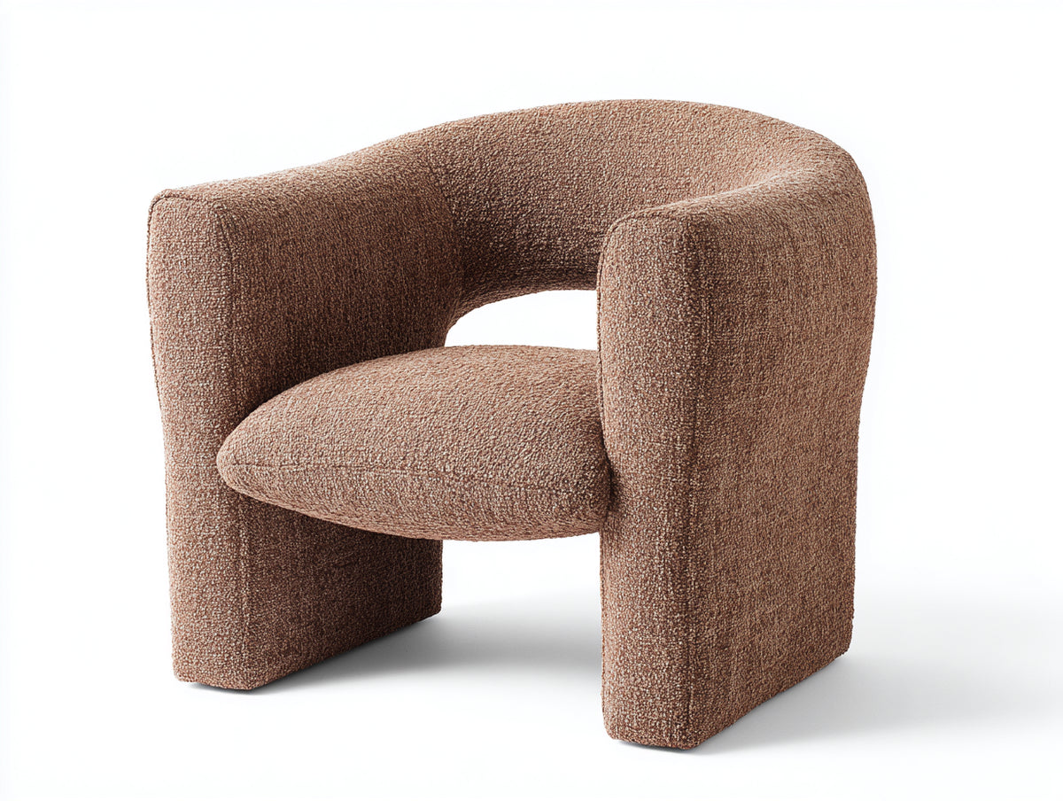 Fauteuil 88×86×76 cm - tissu bouclé marron - assise enveloppante avec accoudoirs larges style contemporain pour salon