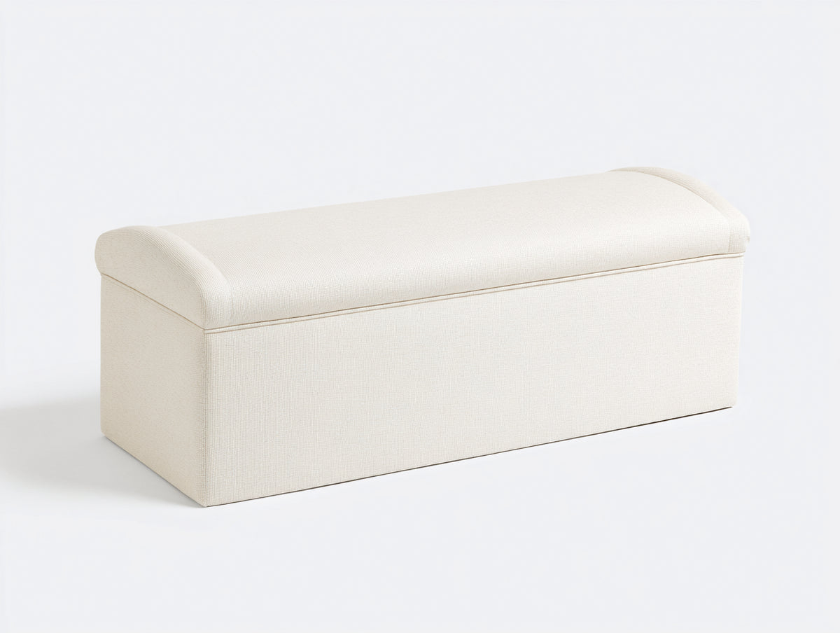 Tabouret 130×42×46 cm - tissu texturé crème - banquette rembourrée arrondie style contemporain pour chambre à coucher