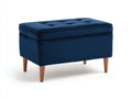 Tabouret 105×50×45 cm - velours bleu profond - pouf rectangulaire capitonné avec pieds bois pour chambre à coucher