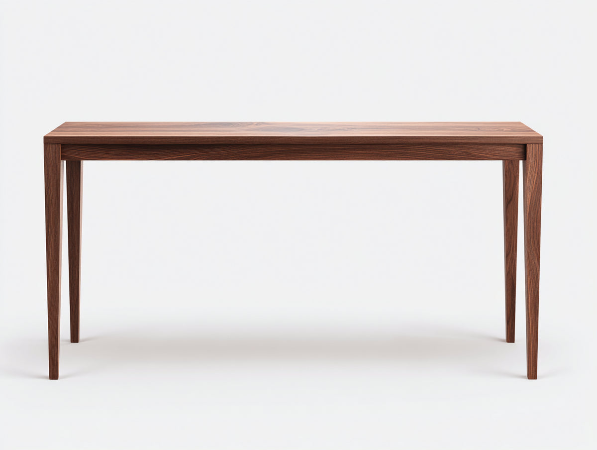 Console 135×36×82 cm - bois brun acajou - plateau rectiligne et pieds carrés affinés pour chambre à coucher