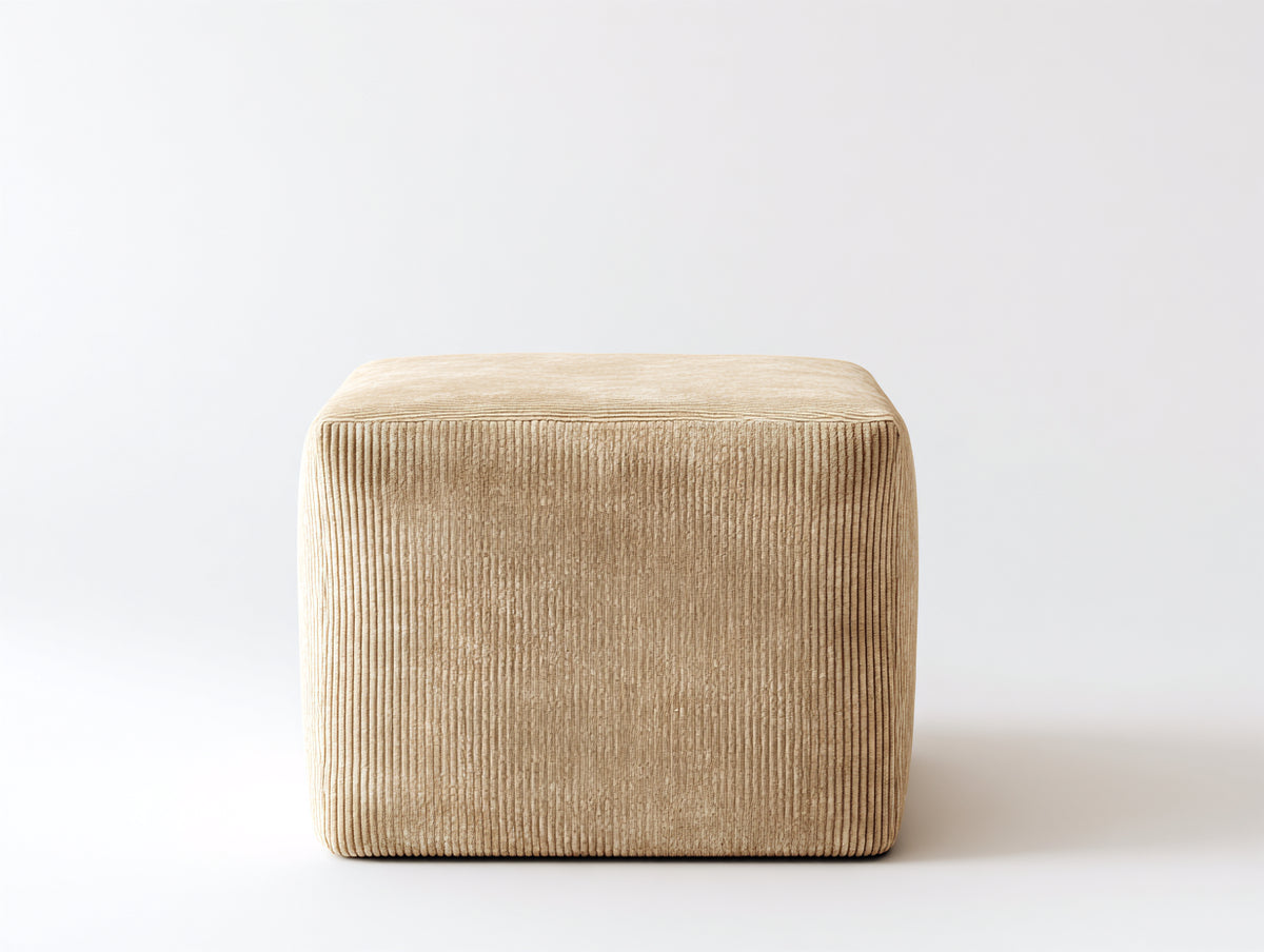 Tabouret 48×48×43 cm - velours côtelé beige sable - cube compact avec assise plate pour chambre à coucher