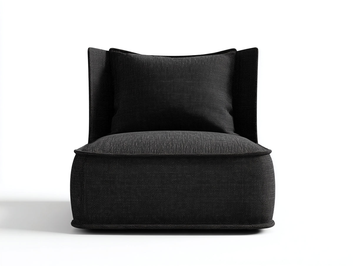 Fauteuil 96×92×78 cm - tissu noir texturé - assise profonde avec dossier enveloppant style contemporain pour salon
