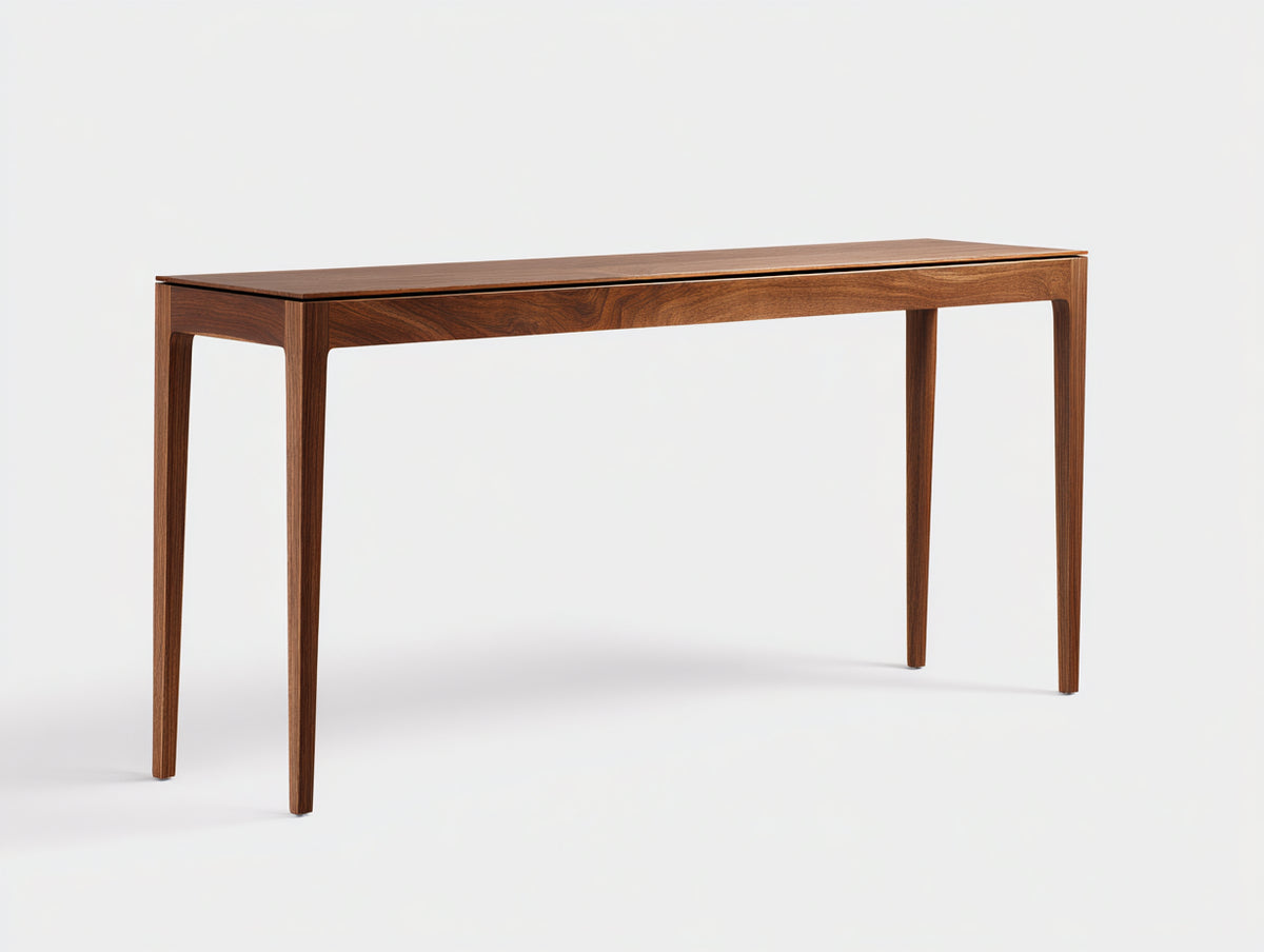 Console 130×38×80 cm - bois noyer naturel - meuble fin avec niche ouverte style contemporain pour chambre à coucher