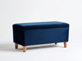 Tabouret 110×45×42 cm - velours bleu nuit - banquette rembourrée avec pieds en bois pour chambre à coucher