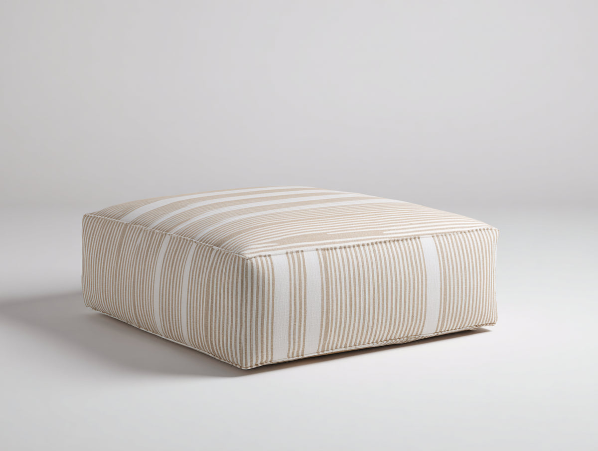 Tabouret 110×90×40 cm - tissu écru rayé naturel - pouf bas rembourré forme rectangulaire pour chambre à coucher