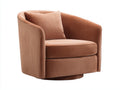 Fauteuil 94×88×80 cm - velours terracotta clair - coque enveloppante et socle pivotant brun foncé pour salon